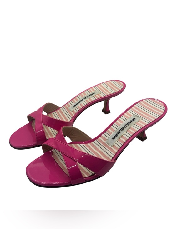 Manolo Blahnik Shoes - Manolo Blahnik Callamu Pink Kitten Heel Mule Sandal Size 38 Shoes